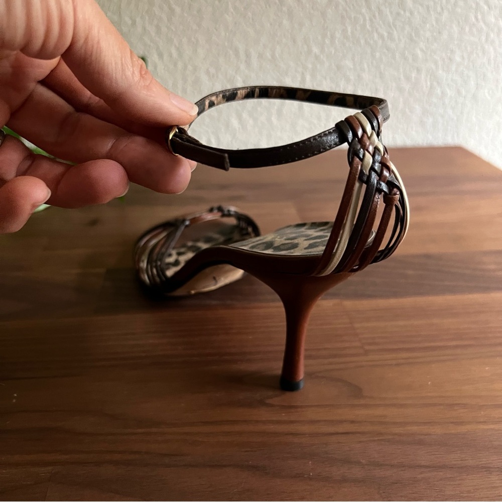 Dolce & Gabbana Italian Leather Strappy Ankle Wrap Sandals Brown Leopard - Picture 8 of 11